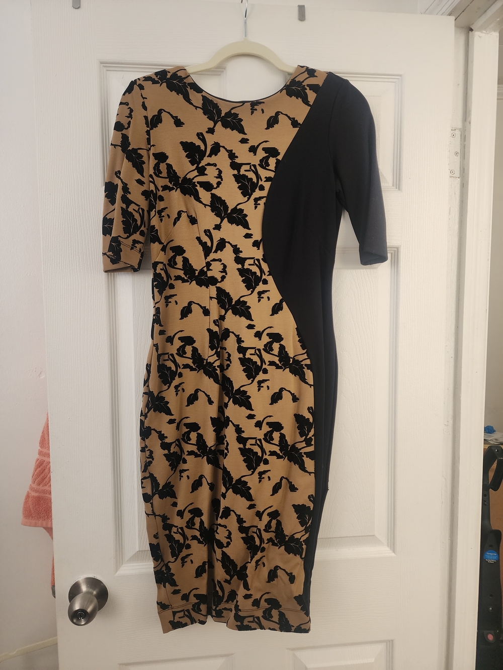 French Connection Tan and Black Floral Sheath Dress